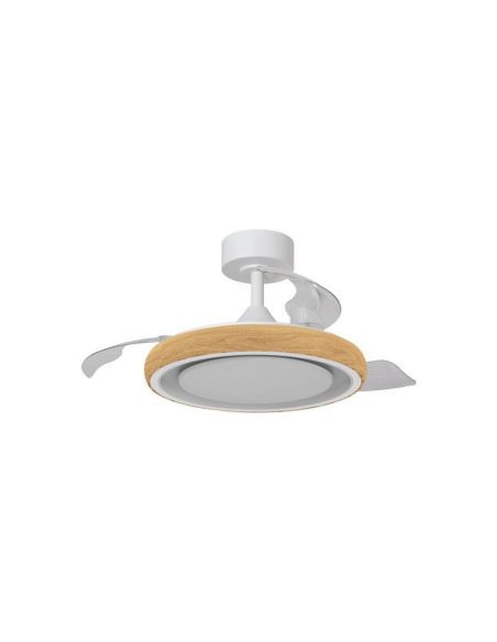 Ventoinha de teto CAPRI XS LED 30+6W 3000lm Branco/Madeira Ø91cm DC 35W CCT com controle remoto