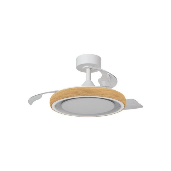 Ventilador de techo LED 30+6W 3000lm CAPRI XS blanco/madera Ø91cm DC 35W CCT con mando