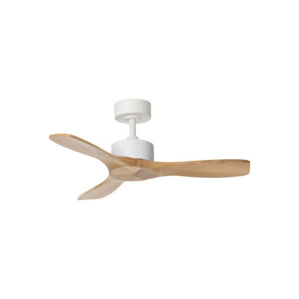 Ventilateur de plafond RIGA II WO WOOD XS sans éclairage, blanc/bois naturel, Ø97cm, 32W CC, 3 pales, IP20