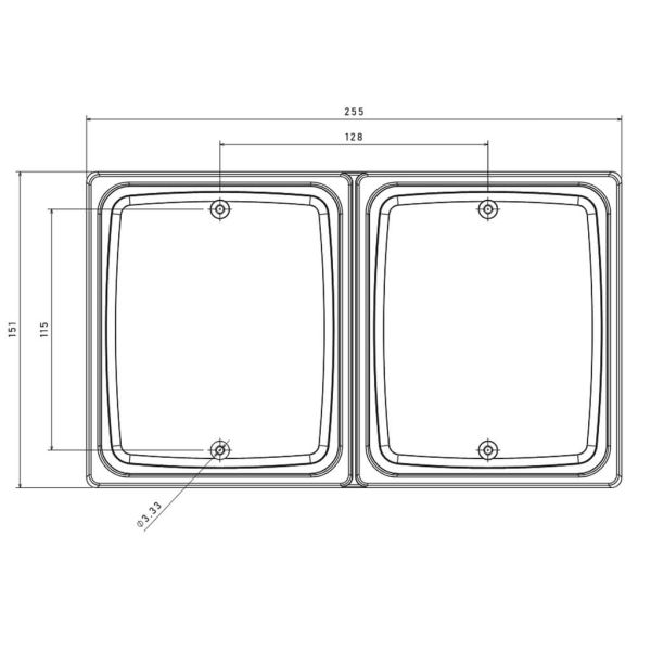 Dimensions Double Frame FT-323 / FT-324 LED Fristom – Support double rectangulaire
