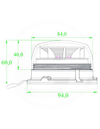 Medidas Rotativo LED Mini Ámbar 12V 24V Homologado R65 Ø84mm Superficie