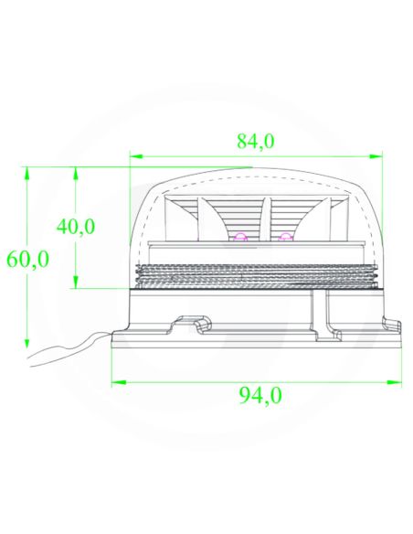 Medidas Rotativo LED Mini Ámbar 12V 24V Homologado R65 Ø84mm Superficie