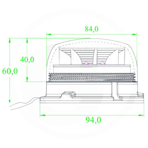 Medidas Rotativo LED Mini Ámbar 12V 24V Homologado R65 Ø84mm Superficie