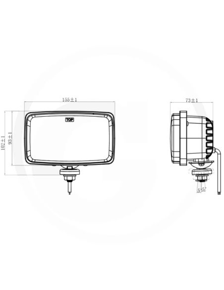 Dimensões: Farol retangular de LED 12/24V com suporte, farol baixo e alto, DRL, homologado