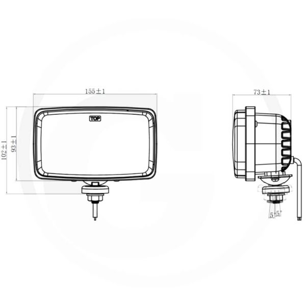 Dimensões: Farol retangular de LED 12/24V com suporte, farol baixo e alto, DRL, homologado