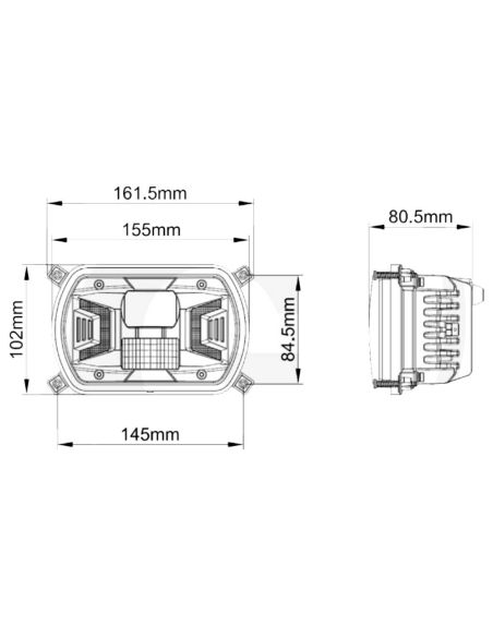 Medidas Faro LED principal Tractor H4 Cuadrado 12V 24V Homologado New Holland TD5000