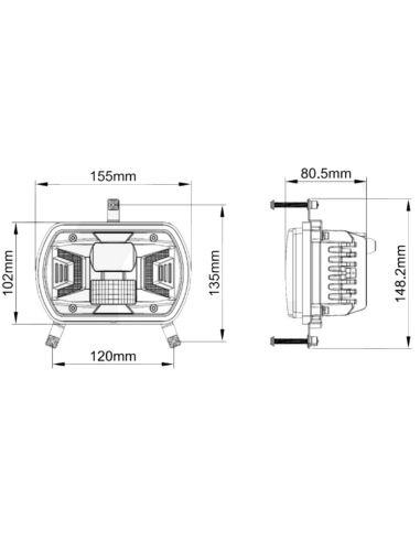 Phare de tracteur à LED, dimensions H4 carrées, 12 V/24 V, homologué pour la route, feux de croisement et position, New Holland
