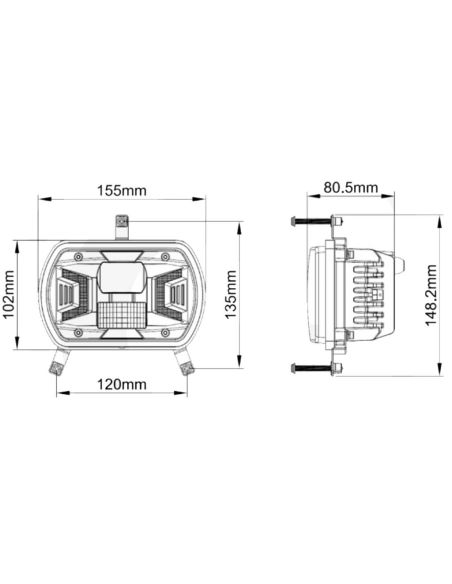 Phare de tracteur à LED, dimensions H4 carrées, 12 V/24 V, homologué pour la route, feux de croisement et position, New Holland