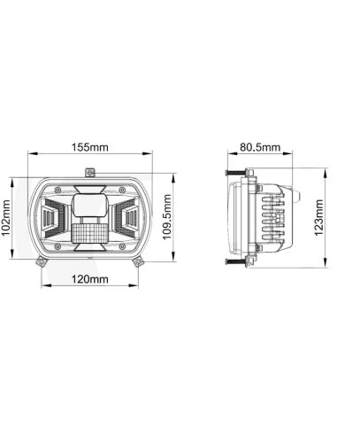 Medidas Faro LED Tractor H4 12V 24V Homologado Carretera, Cruce y Posición – Ovalado