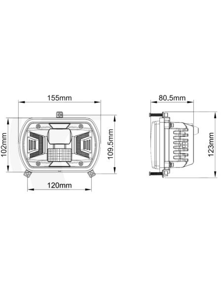 Medidas Faro LED Tractor H4 12V 24V Homologado Carretera, Cruce y Posición – Ovalado