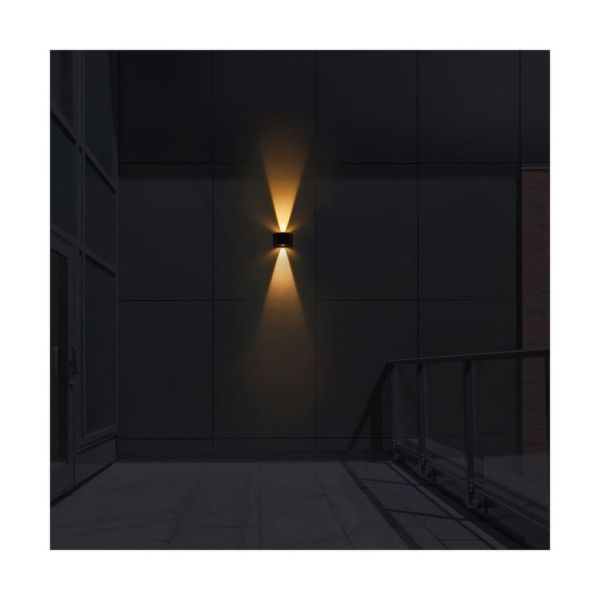 Luminária de parede externa solar VIO LED, com iluminação para cima/para baixo e sensor crepuscular, 120 lúmens, 4000K, IP54.
