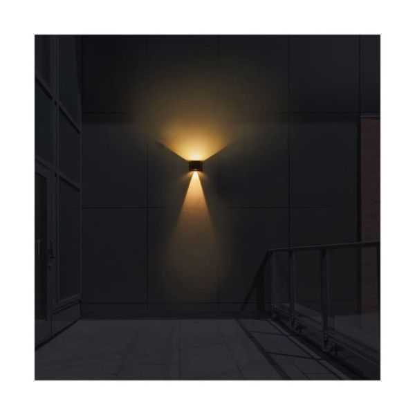 Luminária de parede externa solar VIO LED, com iluminação para cima/para baixo e sensor crepuscular, 120 lúmens, 4000K, IP54.