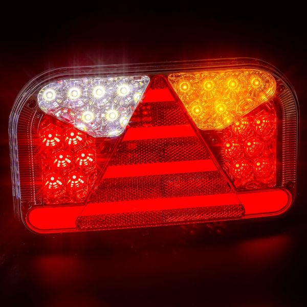 Interruptor de luz traseira LED FT-170 12V-30V com 6 funções e 7 pinos, sem placa de licença, com triângulo.