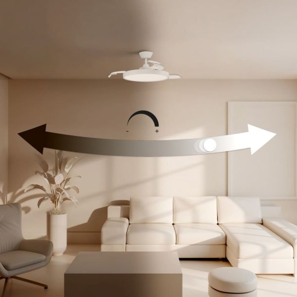 Ventilador de techo LED clásico retráctil VICTORIA XS blanco Ø55cm DC 27W luz 12W CCT DIM 2100lm IP20