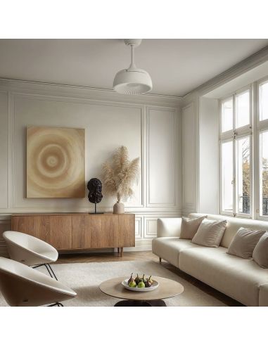 Ventilador de techo LED clásico retráctil VICTORIA XS blanco Ø55cm DC 27W luz 12W CCT DIM 2100lm IP20