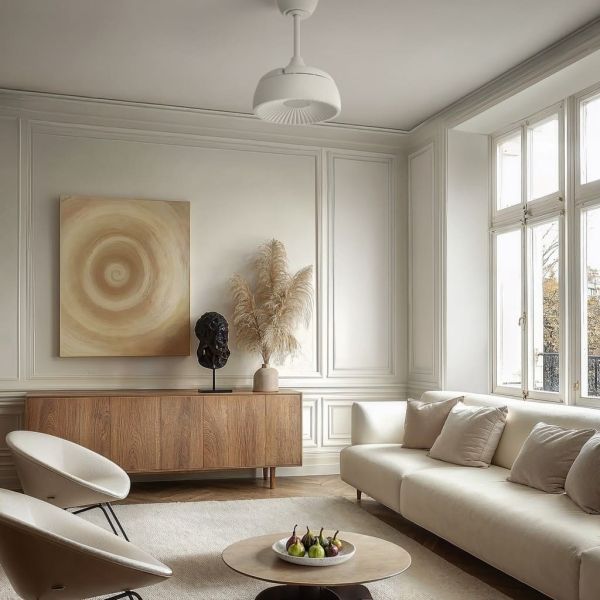 Ventoinha de teto retrátil VICTORIA XS Classic com LED, branco, Ø55cm, DC 27W, lâmpada de 12W, CCT DIM, 2100lm, IP20