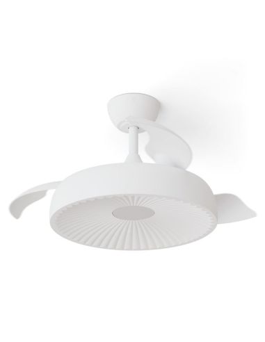 Ventilador de techo LED clásico retráctil VICTORIA S blanco Ø89cm motor DC 30W luz 16W CCT DIM 3000lm IP20
