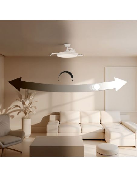 Ventilador de techo LED clásico retráctil VICTORIA S blanco Ø89cm motor DC 30W luz 16W CCT DIM 3000lm IP20