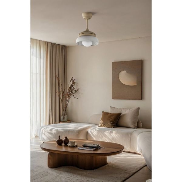 Ventilador de techo LED retráctil de diseño EMMA XS blanco Ø55cm DC 27W luz 12W CCT DIM 2100lm IP20