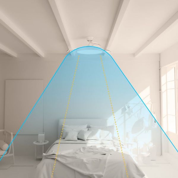 Ventilador de techo LED retráctil de diseño EMMA S blanco Ø89cm DC 18W luz 16W CCT DIM 3000lm IP20