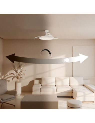 Ventilador de techo LED retráctil de diseño EMMA S blanco Ø89cm DC 18W luz 16W CCT DIM 3000lm IP20