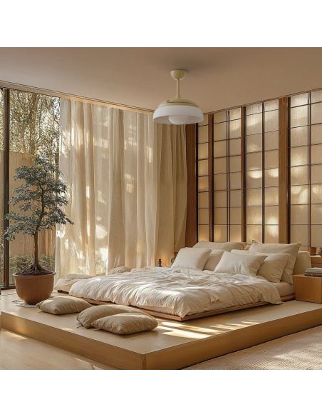 Ventilador de techo LED retráctil de diseño EMMA S blanco Ø89cm DC 18W luz 16W CCT DIM 3000lm IP20