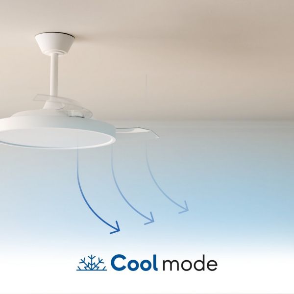 Ventilador de techo LED retráctil de diseño EMMA S blanco Ø89cm DC 18W luz 16W CCT DIM 3000lm IP20