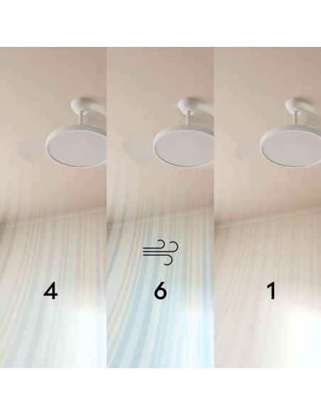 Ventilador de techo LED retráctil de diseño EMMA S blanco Ø89cm DC 18W luz 16W CCT DIM 3000lm IP20