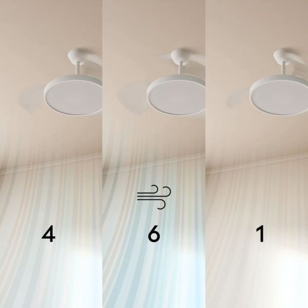 Ventilador de techo LED retráctil de diseño EMMA S blanco Ø89cm DC 18W luz 16W CCT DIM 3000lm IP20