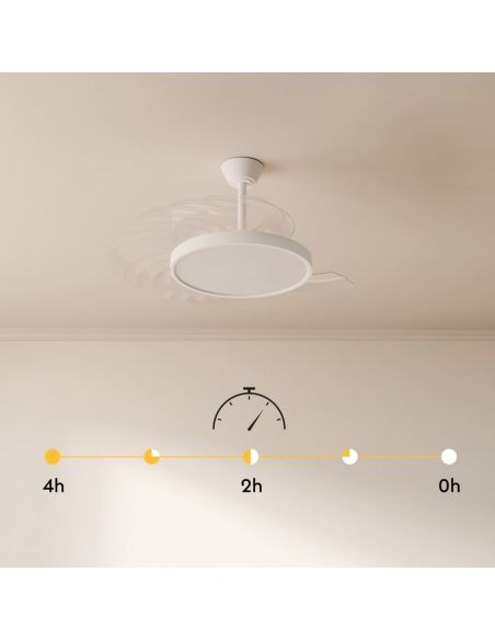 Ventilador de techo LED retráctil de diseño EMMA S blanco Ø89cm DC 18W luz 16W CCT DIM 3000lm IP20