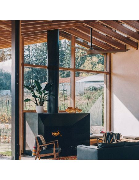 Ventoinha de teto NOVA para uso interno/externo, Ø152cm, preto com pás de madeira escura, DC 36W, IP44