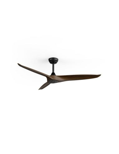 Ventoinha de teto NOVA para uso interno/externo, Ø152cm, preto com pás de madeira escura, DC 36W, IP44