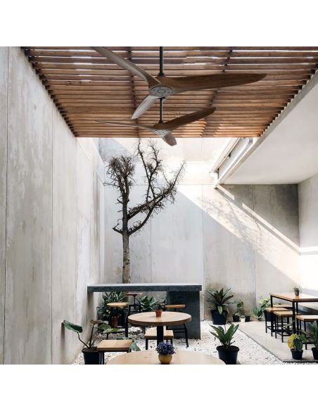 Ventilateur de plafond intérieur/extérieur NOVA Ø152cm Noir avec pales en bois foncé CC 36W IP44