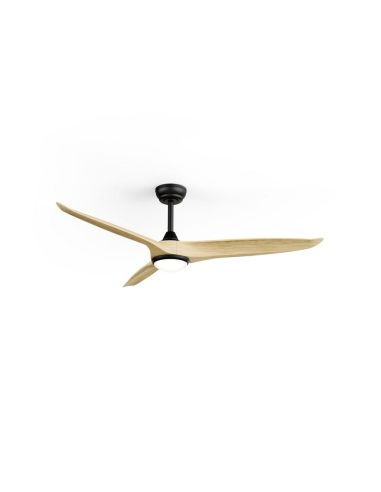 Ventilador de techo LED interior/exterior NOVA Ø152cm negro madera clara, 36W luz 18W CCT DIM DC, IP44