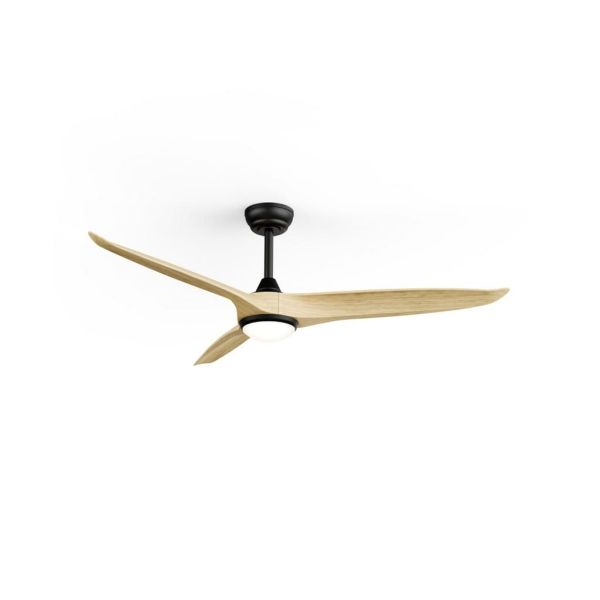 Ventilador de techo LED interior/exterior NOVA Ø152cm negro madera clara, 36W luz 18W CCT DIM DC, IP44