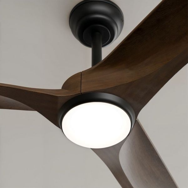 Ventilador de techo LED interior/exterior NOVA Ø152cm negro madera oscura, 36W luz 18W CCT DIM DC, IP44