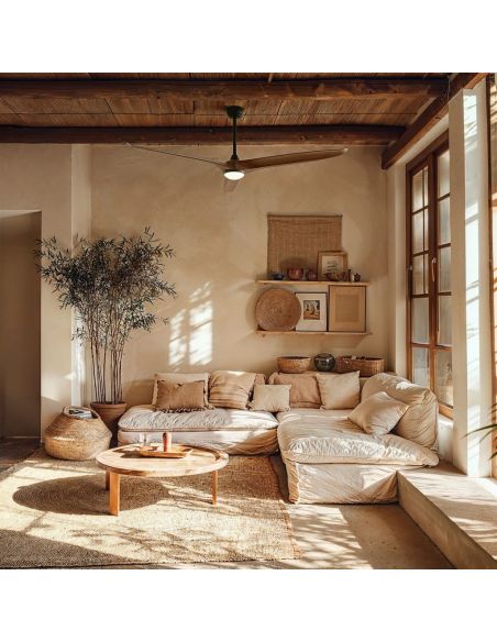 Ventoinha de teto NOVA XL para ambientes internos e externos, Ø185cm, madeira escura preta, para grandes espaços, 46W DC, IP44