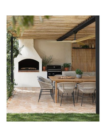 Ventilador de techo LED interior/exterior NOVA XL Ø185cm negro madera clara DC 46W luz 18W CCT DIM IP44