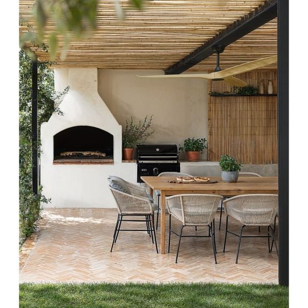Ventilador de techo LED interior/exterior NOVA XL Ø185cm negro madera clara DC 46W luz 18W CCT DIM IP44