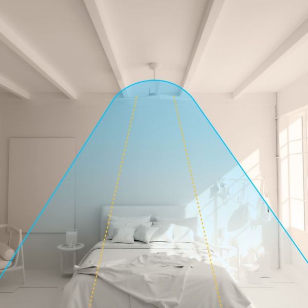 Ventilador de techo LED interior/exterior NOVA XL Ø185cm negro madera clara DC 46W luz 18W CCT DIM IP44