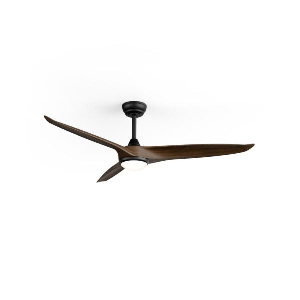 Ventilador de techo LED interior/exterior NOVA Ø152cm negro madera oscura, 36W luz 18W CCT DIM DC, IP44