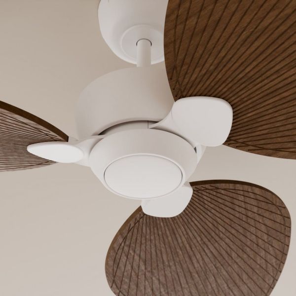 Ventilador de techo sin luz ALMA S Ø100cm 3 palas blanco madera oscura, DC 26W IP44