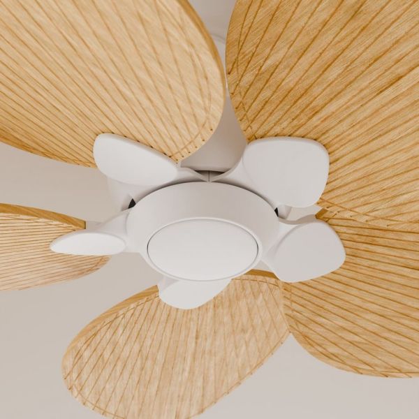 Ventilador de techo sin luz ALMA S Ø100cm 5 palas blanco madera clara, DC 26W IP44