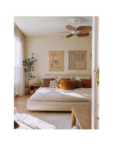 Ventilador de techo sin luz ALMA S Ø100cm 5 palas blanco madera media, DC 26W IP44