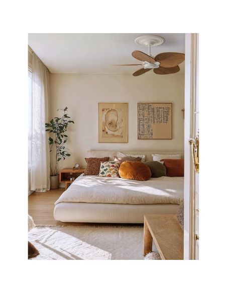 Ventilador de techo sin luz ALMA S Ø100cm 5 palas blanco madera media, DC 26W IP44