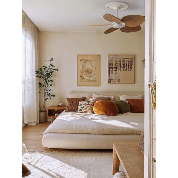 Ventilador de techo sin luz ALMA S Ø100cm 5 palas blanco madera media, DC 26W IP44