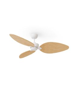 Ventilador sin luz interior/exterior ALMA L Ø132cm blanco madera clara 3 palas, DC 40W IP44