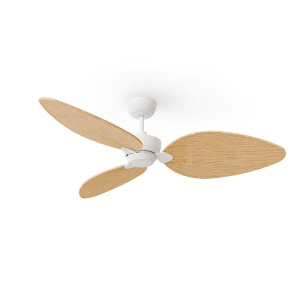 Ventoinha ALMA L para interiores/exteriores sem luz, Ø132cm, branco madeira clara, 3 pás, DC 40W IP44