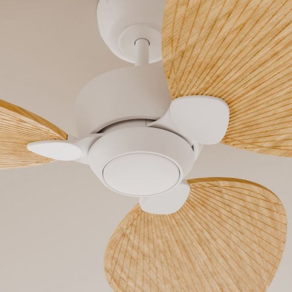 Ventoinha ALMA L para interiores/exteriores sem luz, Ø132cm, branco madeira clara, 3 pás, DC 40W IP44