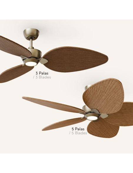 Ventilador sin luz interior/exterior ALMA L Ø132cm blanco madera clara 3 palas, DC 40W IP44